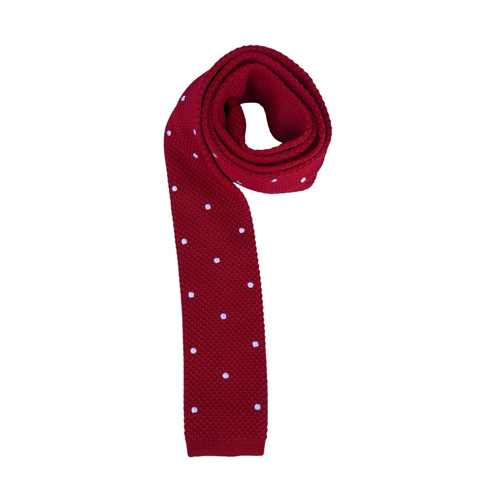 Tommy Hilfiger Knit Tie Silk Blend Straight Tip Skinny Tie Red White Polka Dots